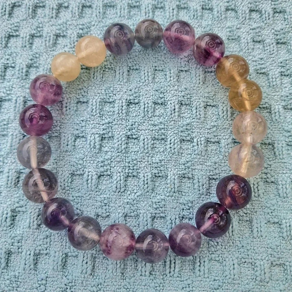 Natural Multi-Color Fluorite Beaded Bracelet - Picture 2 of 4